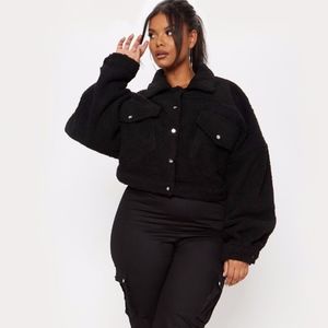 black cropped borg trucker jacket